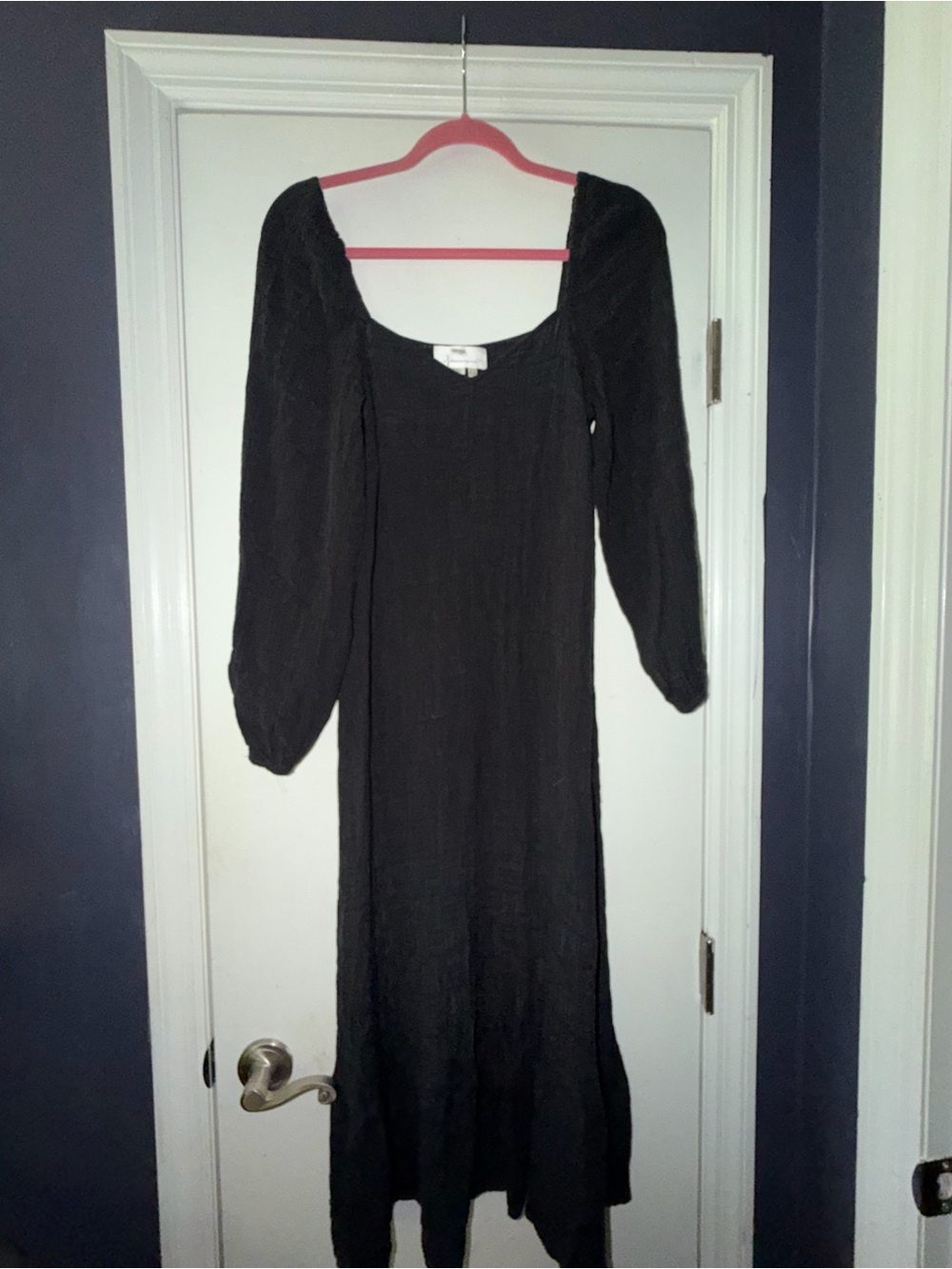 Anthropologie Black Long Sleeve Square Neck Maxi Dress with Puff Sleeves